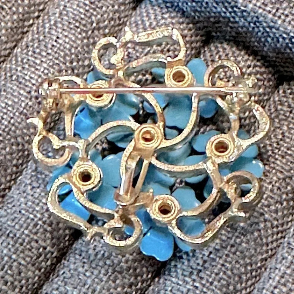 Vintage AVON Forget Me Not Floral Blue, Purple Rhinestone Gold Brooch & Pendant - Picture 4 of 9